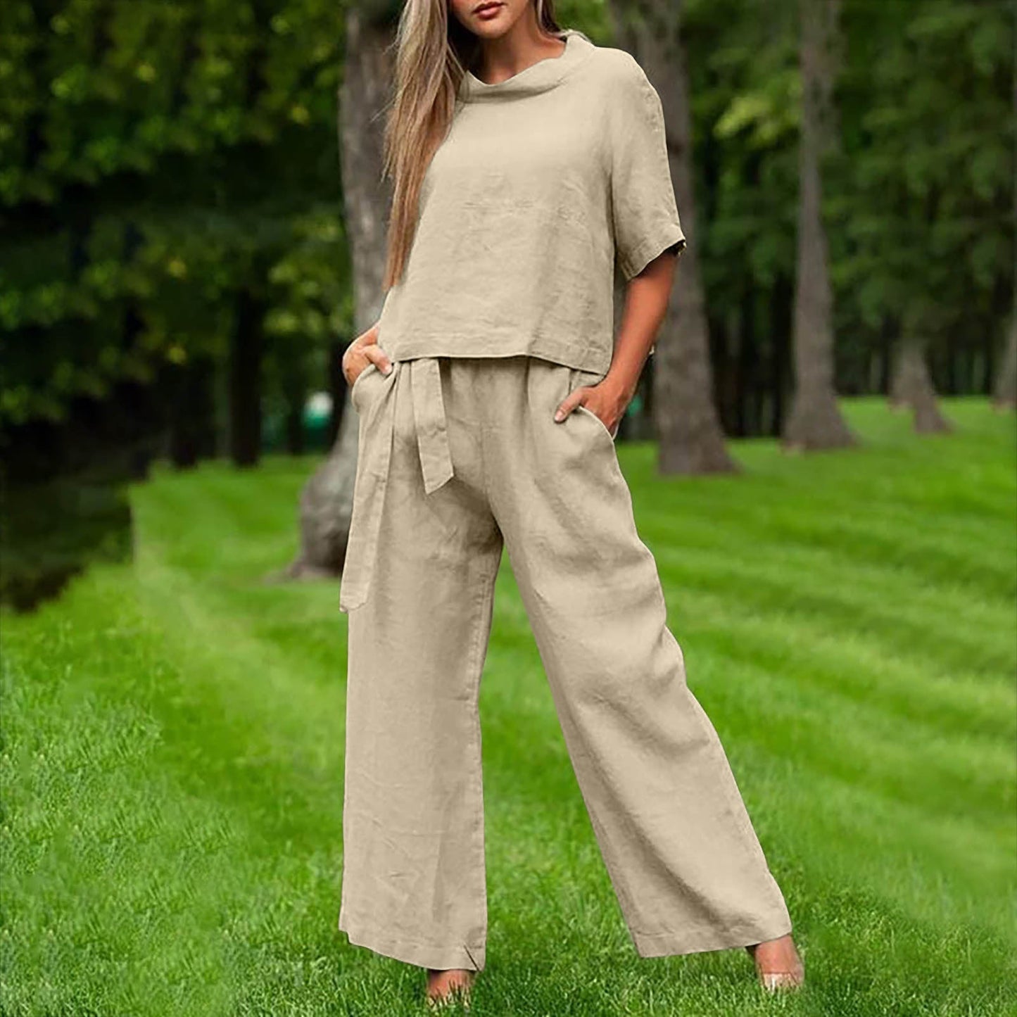 Round-Neck 3/4 Sleeve Top & Pants Two-Piece Set – 6 Colors, S–XXL FitiqueFit