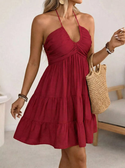 Plus Size Halter Neck Tiered Ruffle Hem Mini Dress New Era Fashion LLc