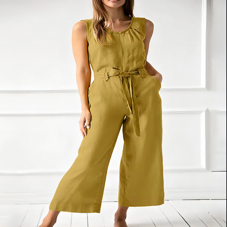 Women's Solid-Color Mid-Rise Full-Length Cotton Trousers FitiqueFit