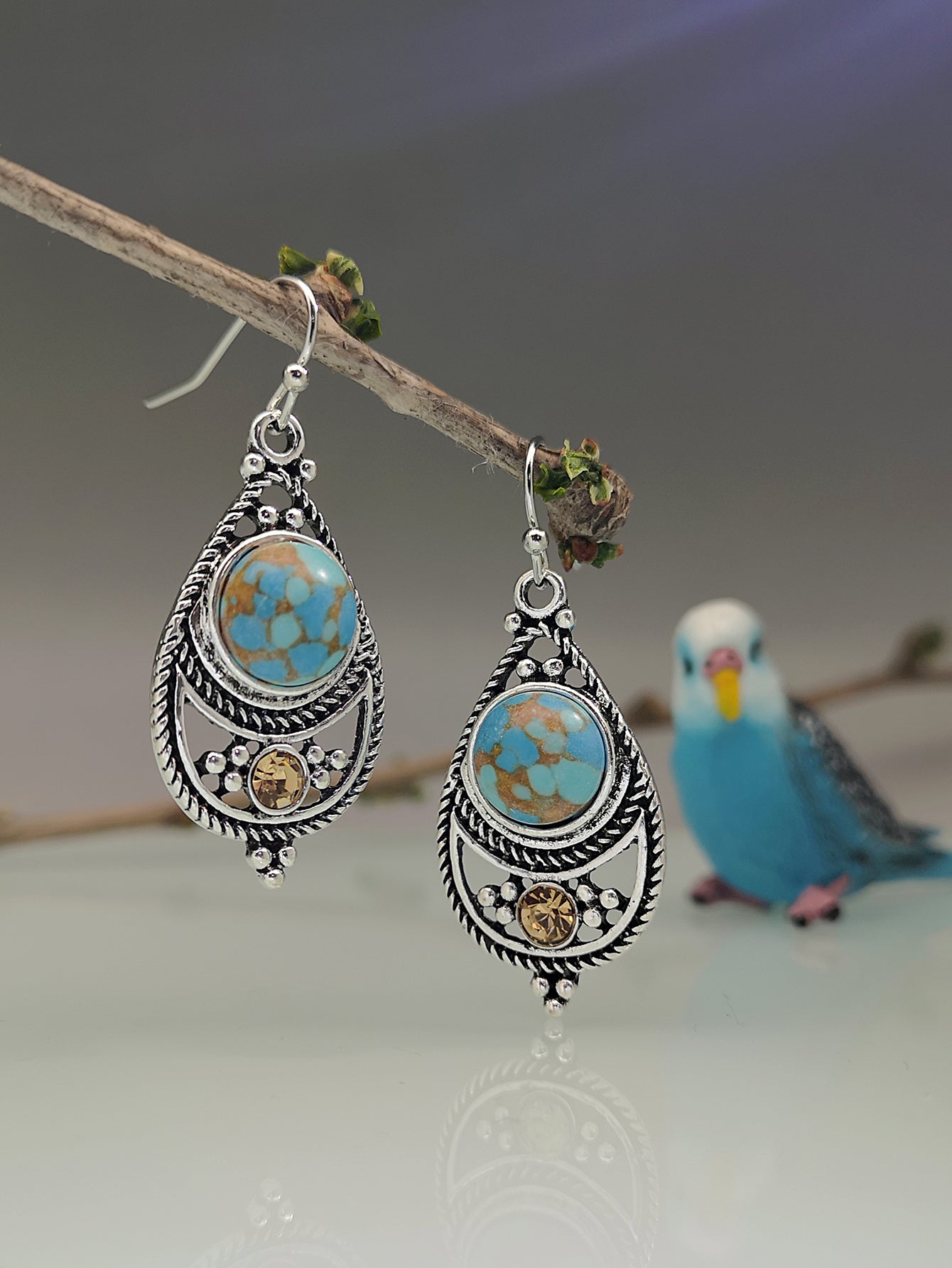 [Vintage Boho Earrings] Green Aventurine Vintage Boho Dangling Earrings | Alloy, English Style, Stainless Steel Ear Needle, for Daily Wear, Office, Street, Party, Vacation, Gift NovaCart