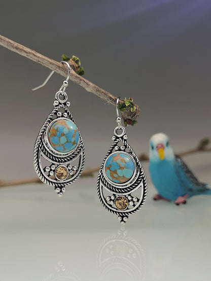 [Vintage Boho Earrings] Green Aventurine Vintage Boho Dangling Earrings | Alloy, English Style, Stainless Steel Ear Needle, for Daily Wear, Office, Street, Party, Vacation, Gift NovaCart