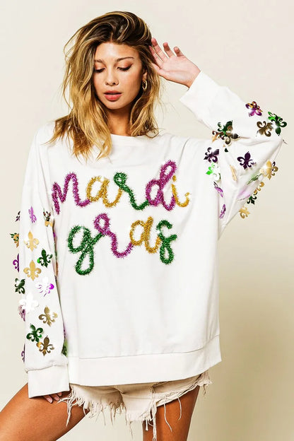 BiBi Fleur De Lis Sleeve Mardi Gras Pullover FitiqueFit