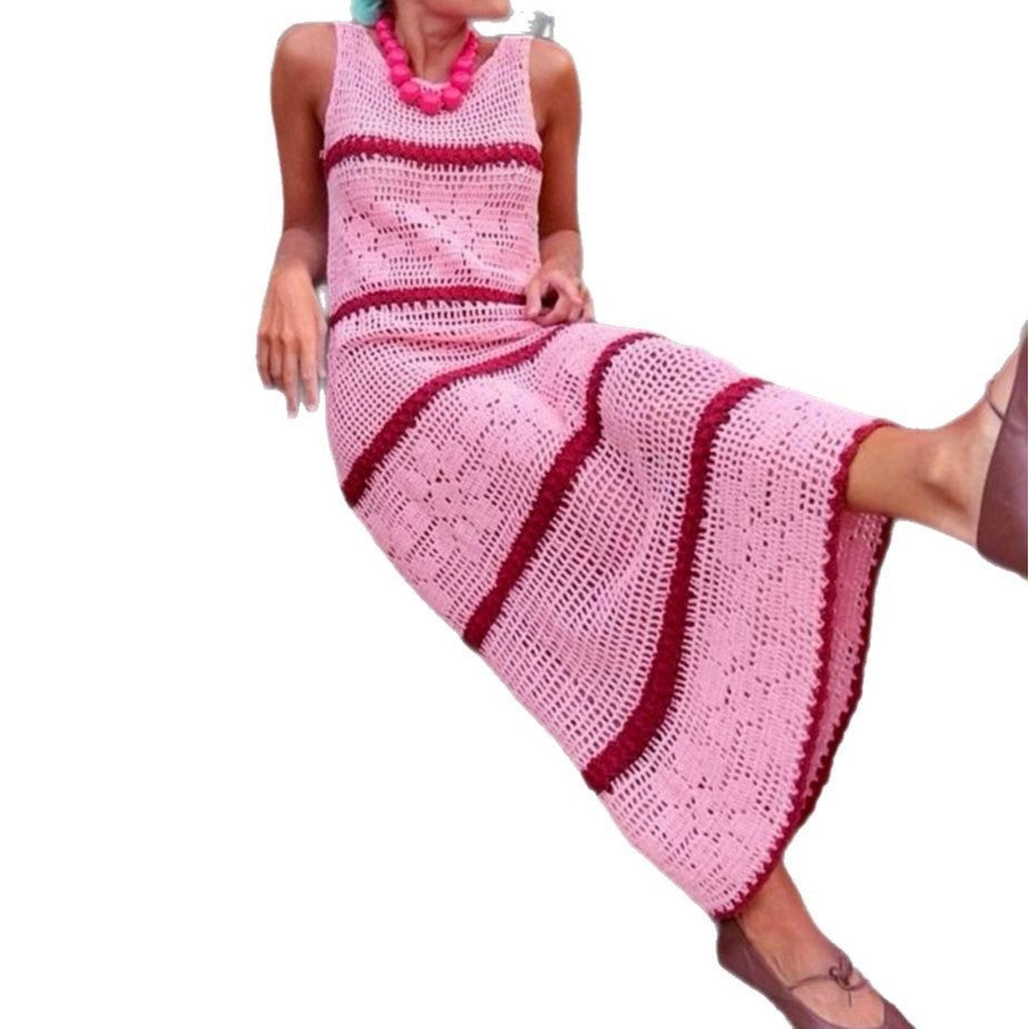Knitted Sweater Contrast Color Vest Hollow Dress Grayceful LLC