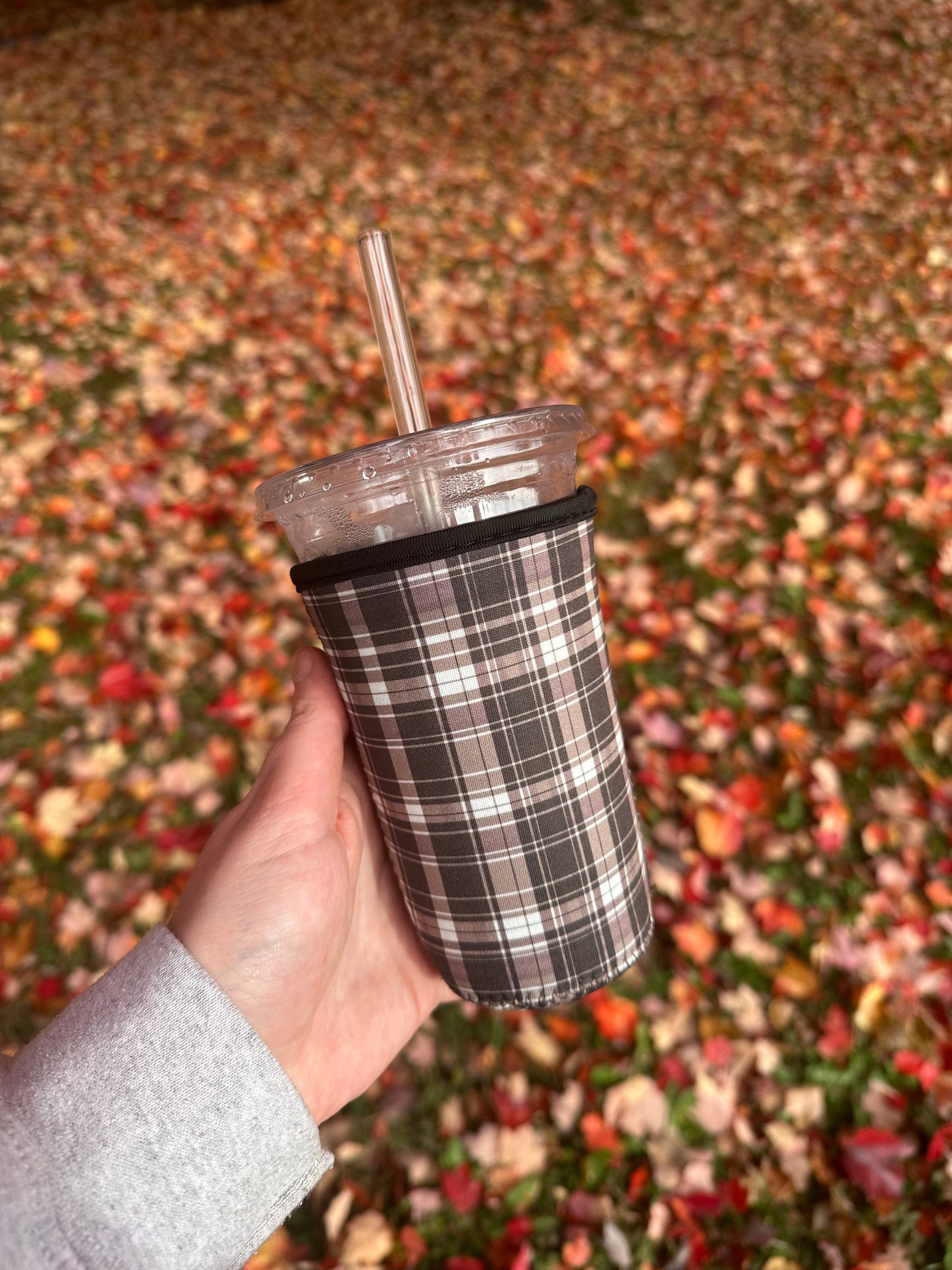 Plaid Coffee Sleeve | Reusable Neoprene Iced Coffee Cup Cover 16-24oz Cowboy Print Eco-Friendly Insulator for Grande & Venti Cups BashDesignsCo