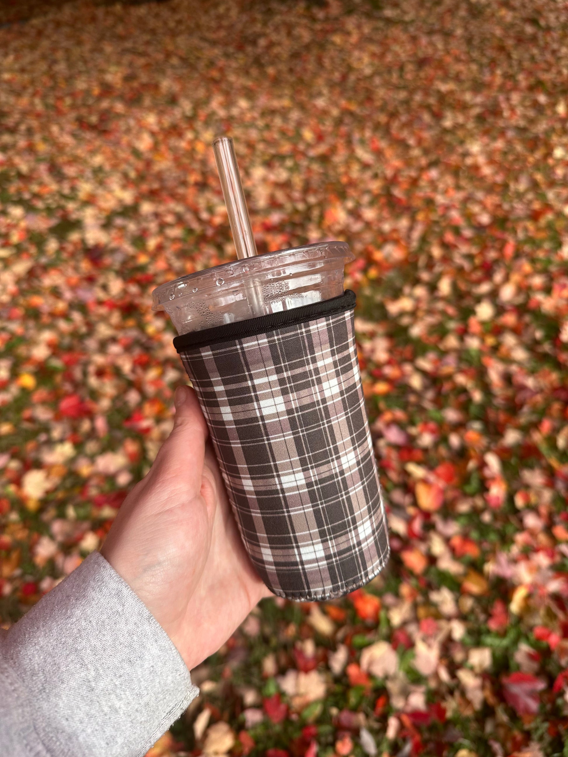 Plaid Coffee Sleeve | Reusable Neoprene Iced Coffee Cup Cover 16-24oz Cowboy Print Eco-Friendly Insulator for Grande & Venti Cups BashDesignsCo