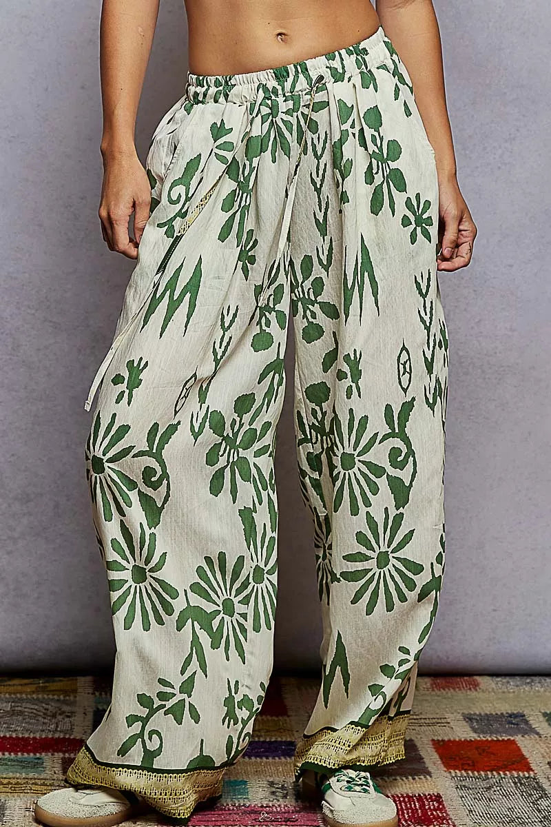 POL Floral Printed Woven Wide Leg Drawstring Pants West2East Surf