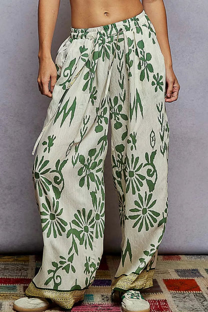 POL Floral Printed Woven Wide Leg Drawstring Pants West2East Surf