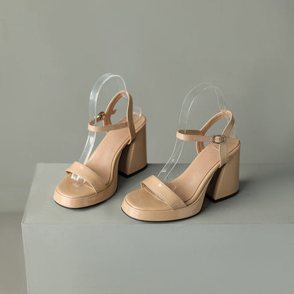 Women's Round Toe Chunky Heel Sandals – Buckle Strap Block Heel FitiqueFit