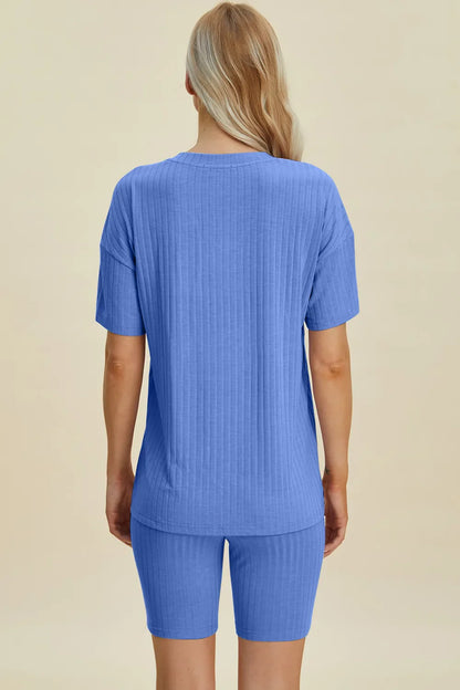 Basic Bae Full Size Ribbed V-Neck Short Sleeve Top and Shorts Set New Era Fashion LLc