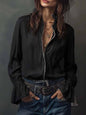 Women's Ruffled Sleeve Resort Shirt – Stretch Casual Long Blouse FitiqueFit