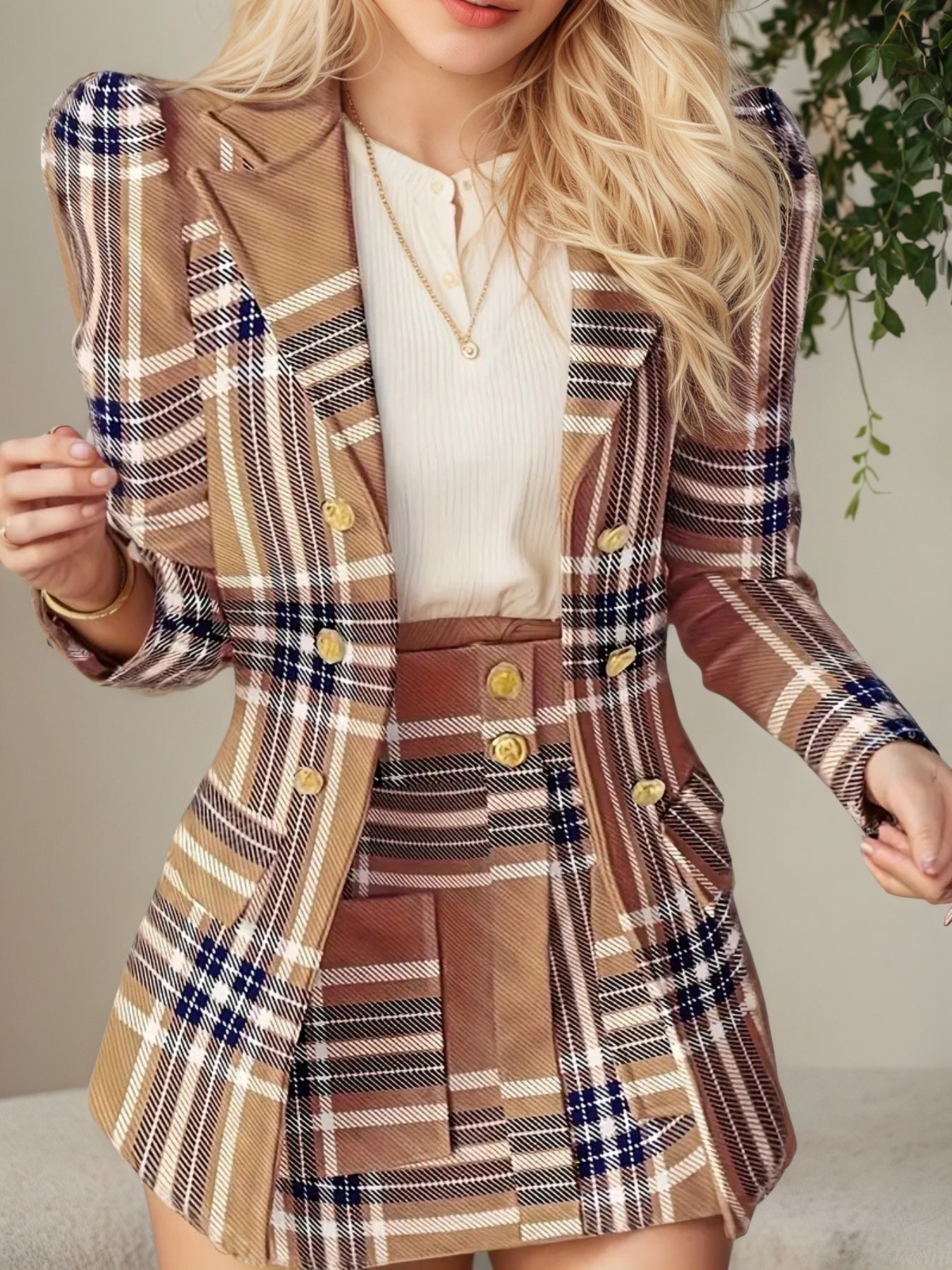 Women’s Elegant Plaid Skirt Suit Set FitiqueFit