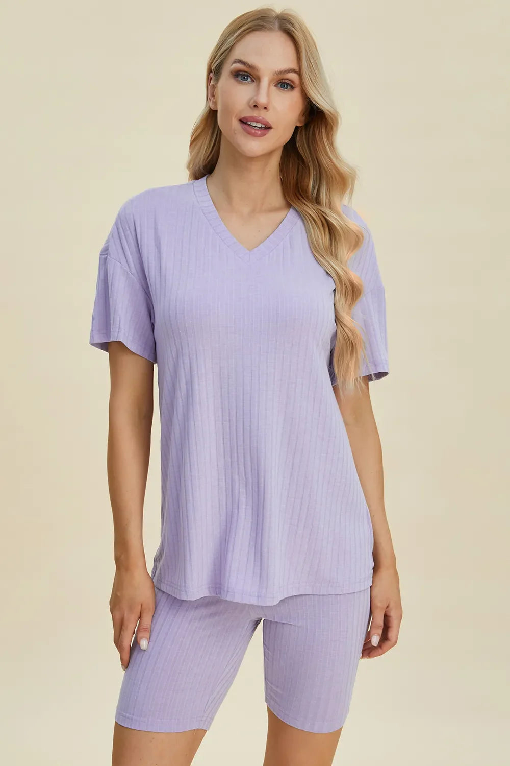 Basic Bae Full Size Ribbed V-Neck Short Sleeve Top and Shorts Set New Era Fashion LLc