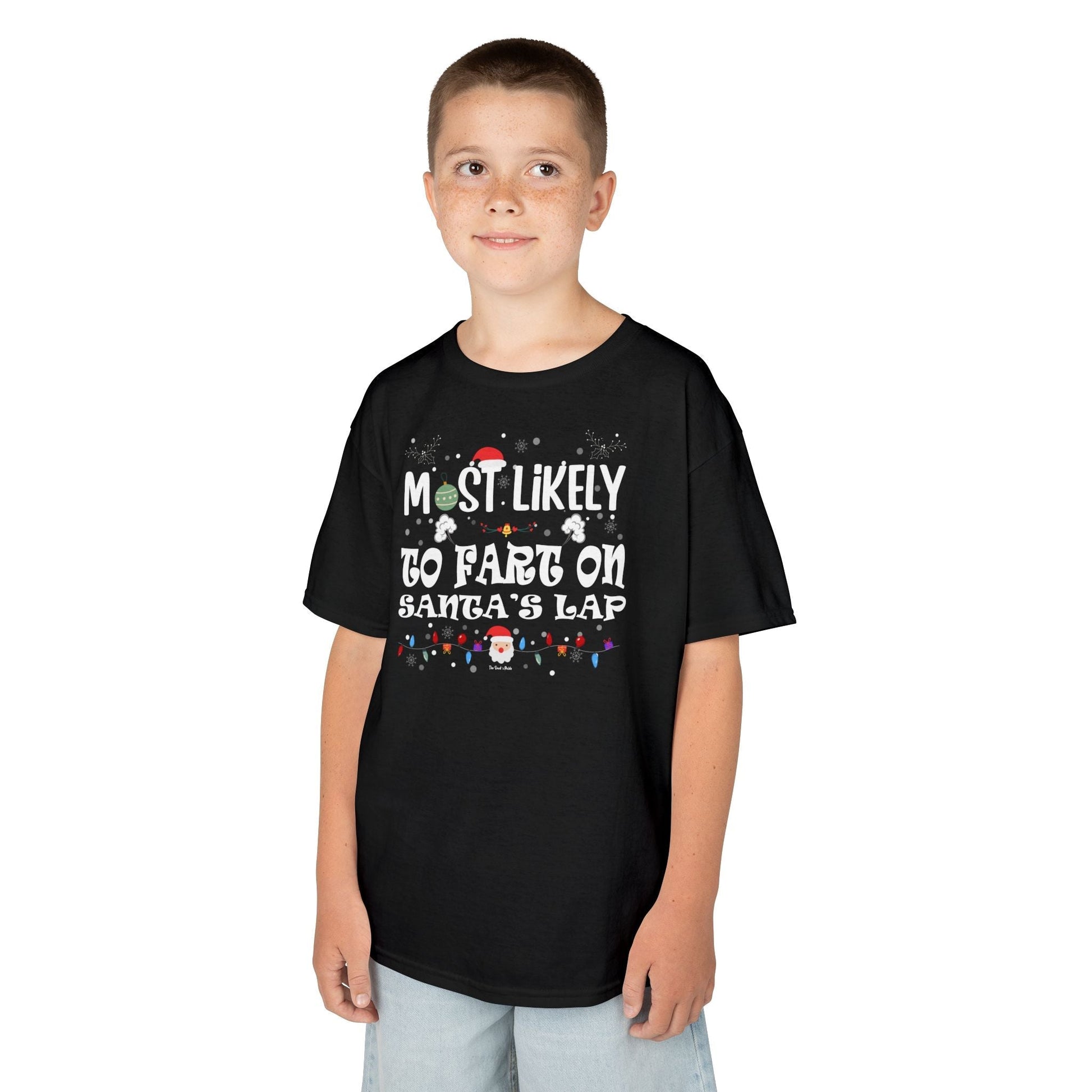 Most Likely To Fart On Santa's Lap Kids Tee The Devil's Pickle