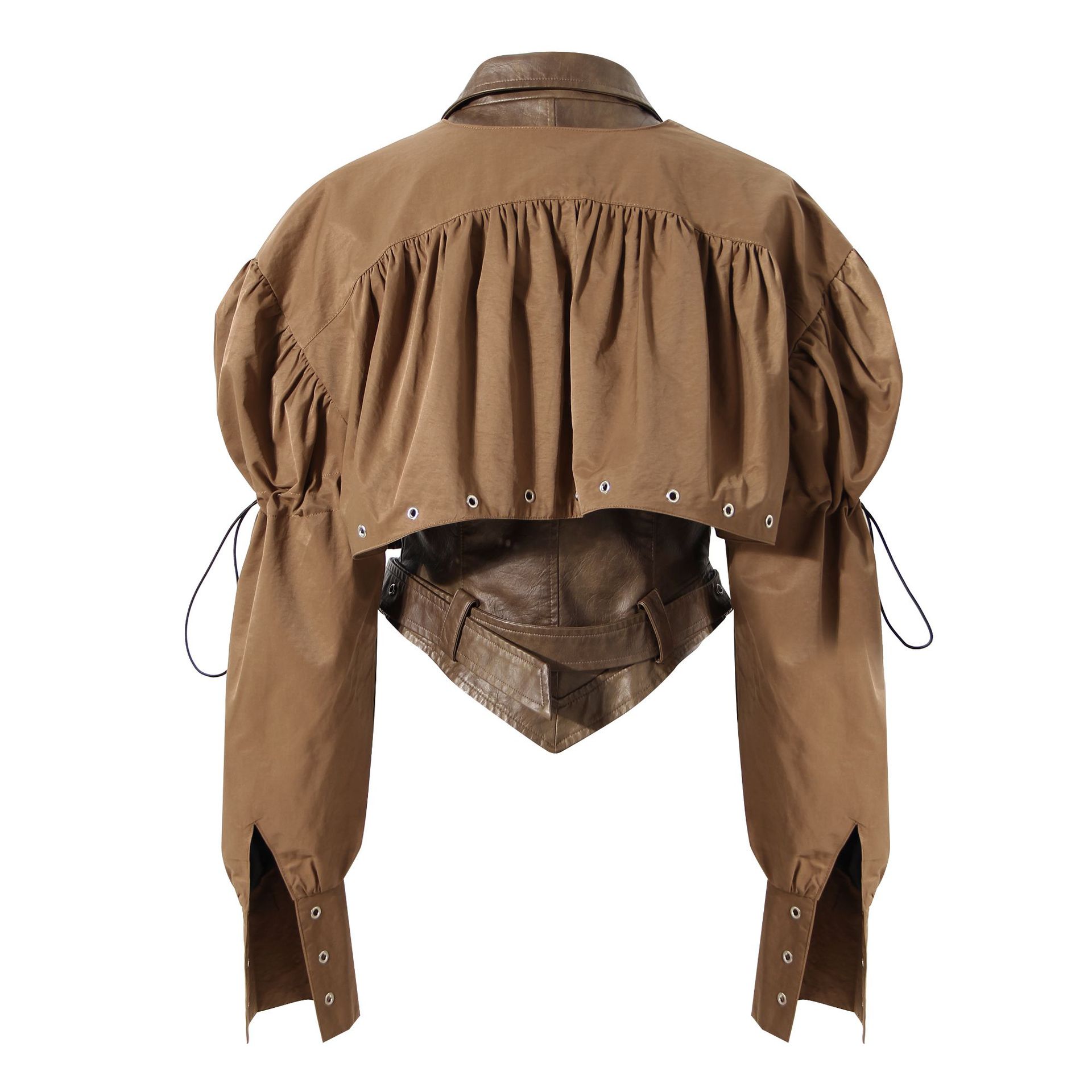 Niche Design Two-piece Coat Cape Stitching PU Handsome Waist-tight Jacket See size chart under “more details” The Fashion Celestial