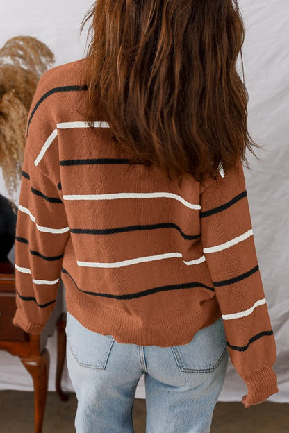 Stripe Ribbed Trim Drop Shoulder Sweater Shop Style & More | Fresh Looks, Everyday Deals & Free Shipping