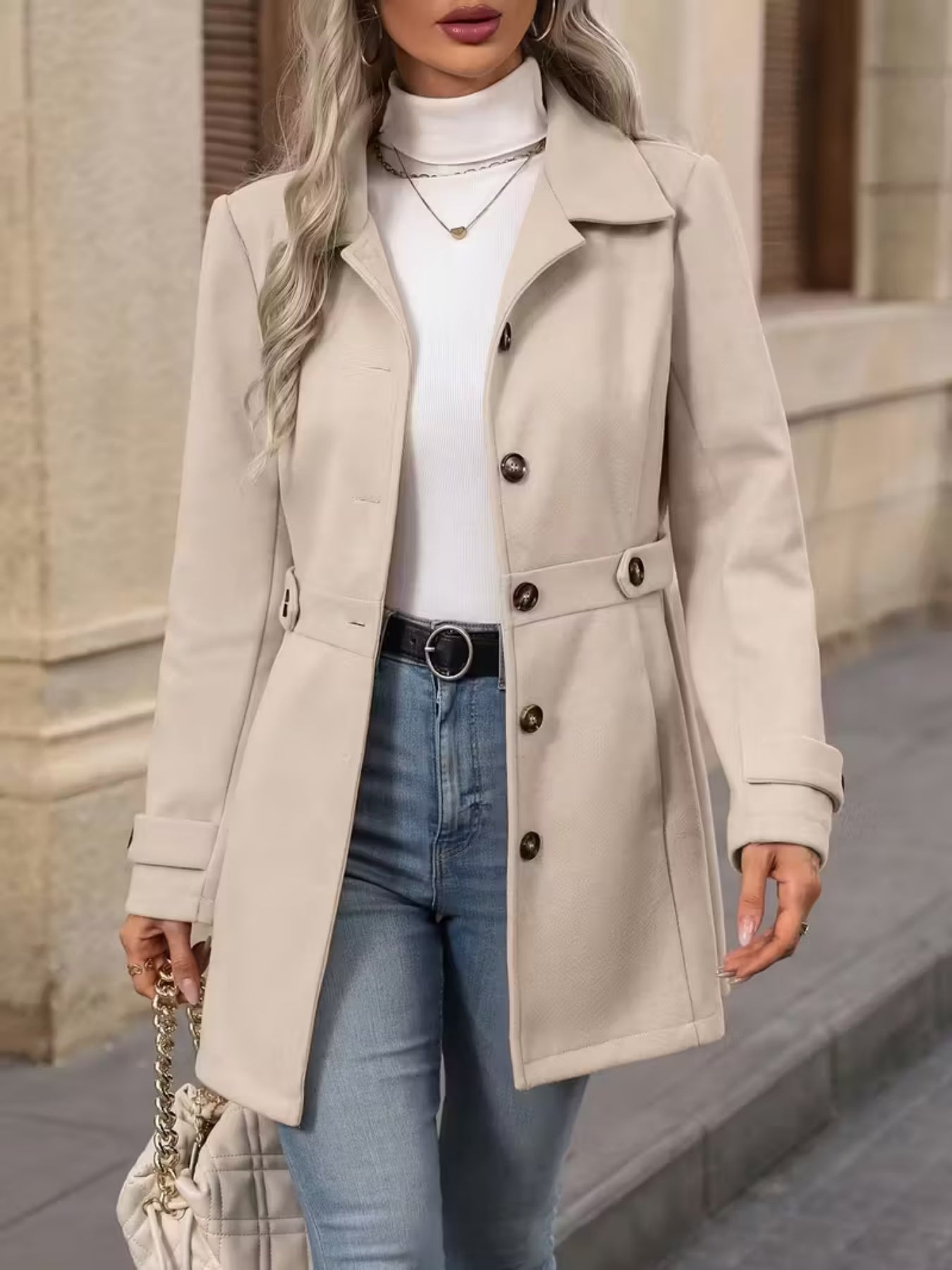 Women’s Elegant Woolen Coat – Medium-Length Lapel Slim Fit Winter Coat FitiqueFit