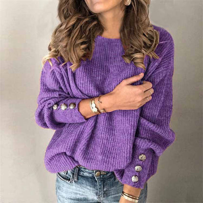 Long Sleeve Round Neck Button Knit T-shirt See size chart under “more details” The Fashion Celestial