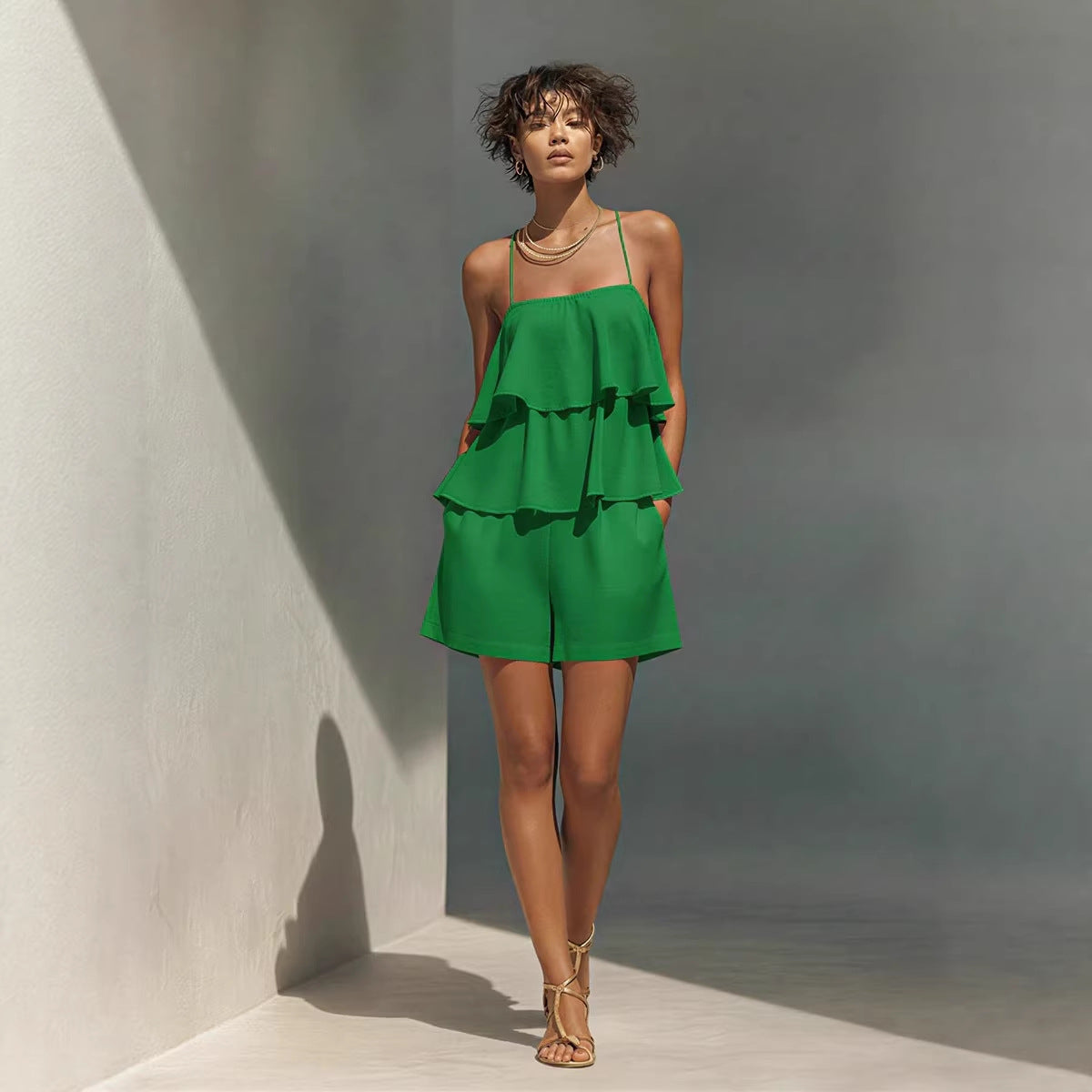 Women's Multi-Layer Ruffle Camisole & Shorts Set FitiqueFit