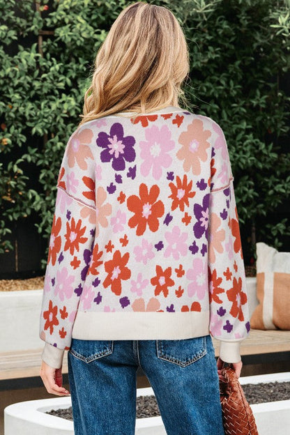 Floral Ribbed Trim Drop Shoulder Sweater Shop Style & More | Fresh Looks, Everyday Deals & Free Shipping