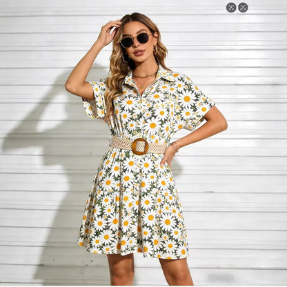 Women’s Belted Short Sleeve Midi Dress FitiqueFit