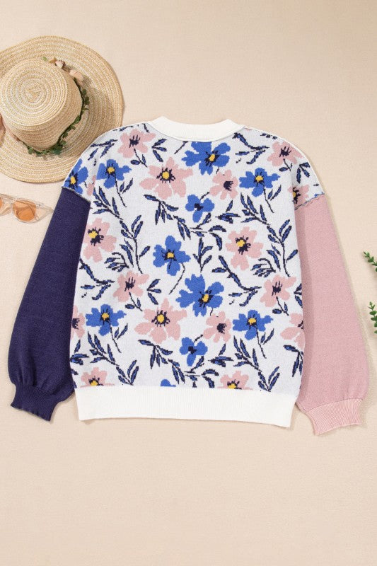 Floral Panel Colorblock Sleeve Crewneck Sweater Shop Style & More | Fresh Looks, Everyday Deals & Free Shipping