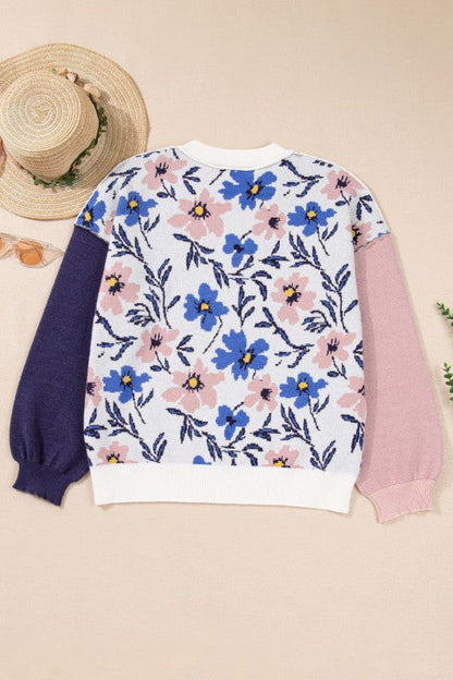 Floral Panel Colorblock Sleeve Crewneck Sweater Shop Style & More | Fresh Looks, Everyday Deals & Free Shipping