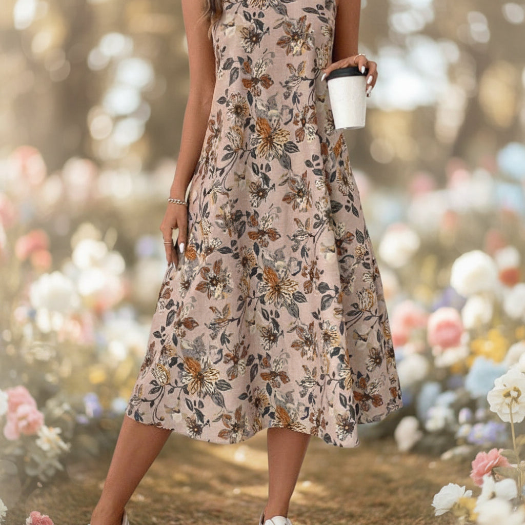 Floral Print A-Line Midi Dress with Pockets | Boho Vintage FitiqueFit