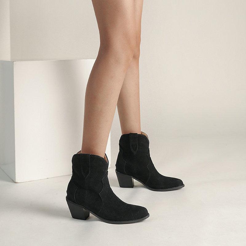 Cowgirl Chic Suede Ankle Boots - Stylish High Heel Cowgirl Boots for Women Country in My Heart