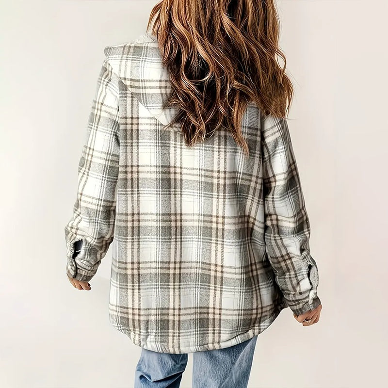 Women's Plaid Button-Up Long Sleeve Jacket FitiqueFit