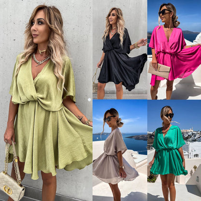Satin Loose Midi Dress – Relaxed Fit Casual Vacation Dress FitiqueFit