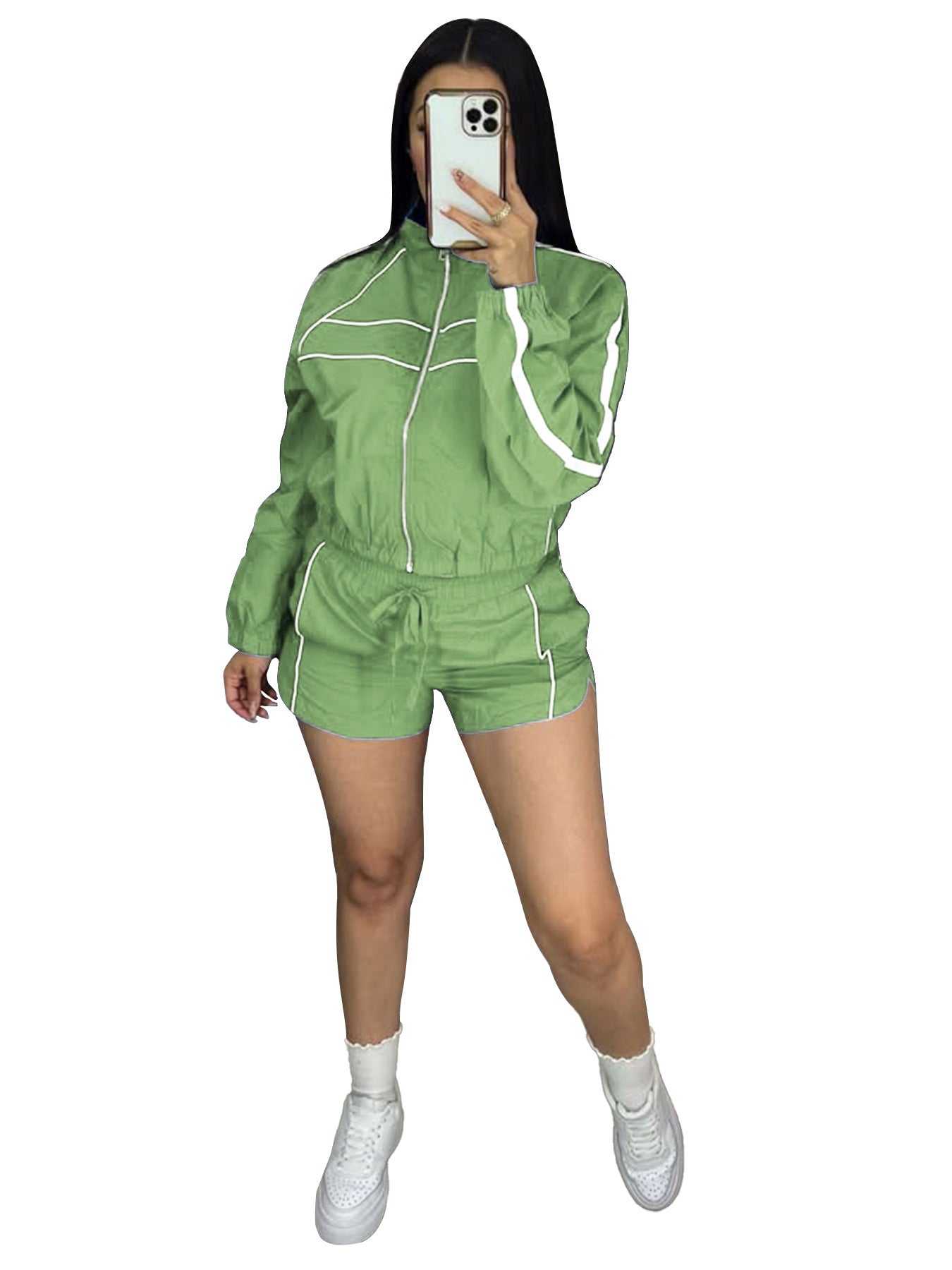 Zippered Contrast-Color Webbing Shorts Womens Two-Piece Set New Era Fashion LLc