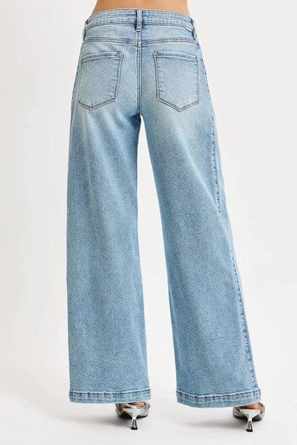 RISEN Mid Rise Wide Barrel Transferable Leg Snap Jeans West2East Surf