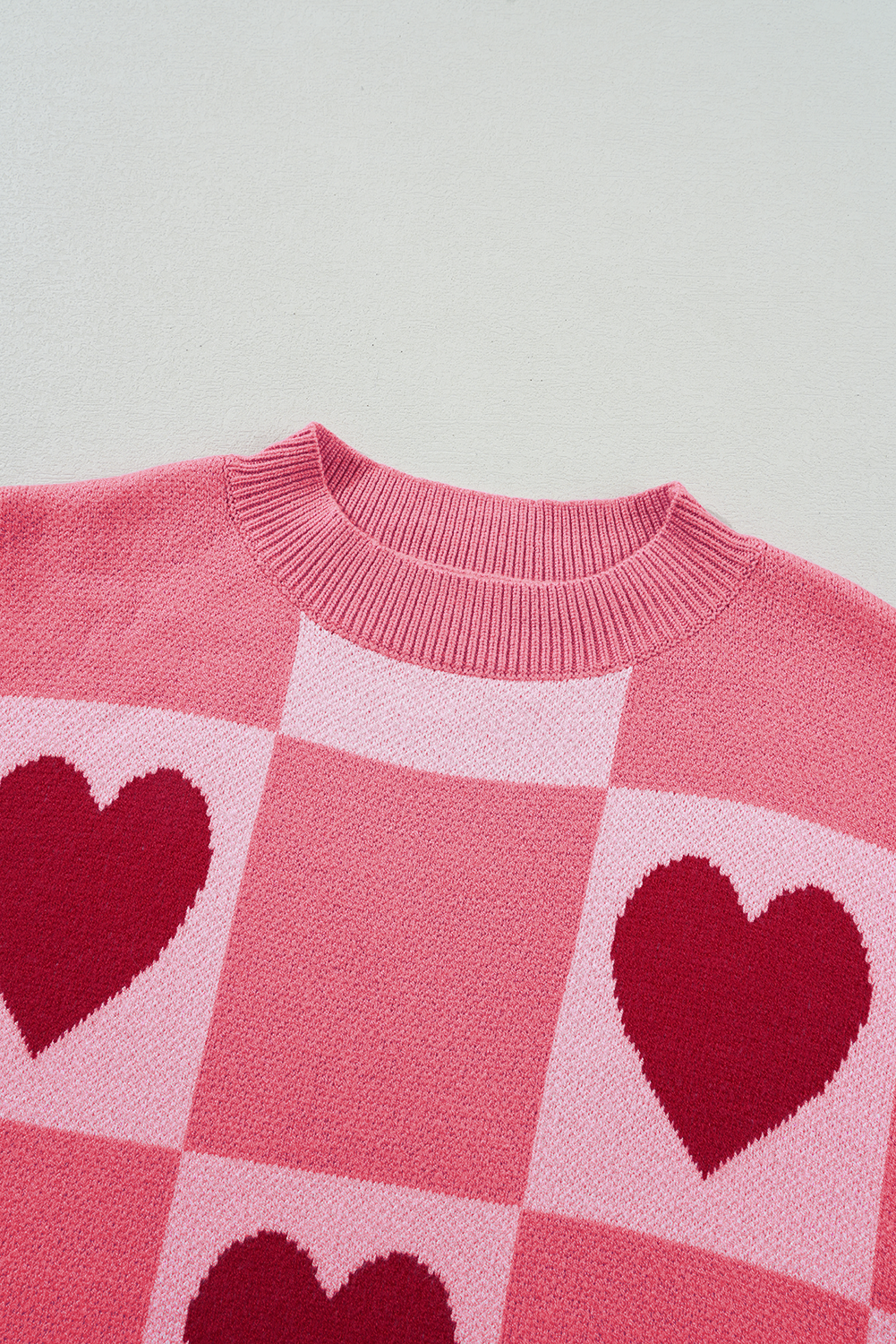 Pink Plus Size Love Heart Block Mock Neck Lantern Sleeve Valentine Sweater Garden Naked Curves