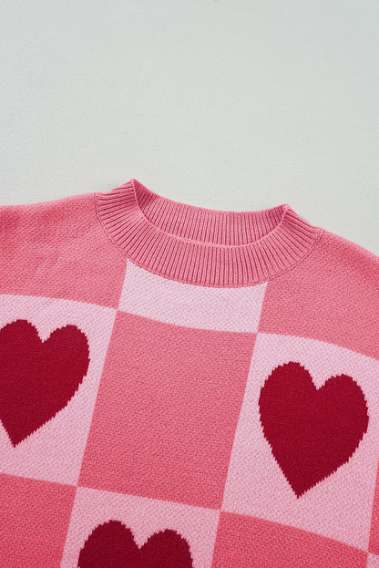 Pink Plus Size Love Heart Block Mock Neck Lantern Sleeve Valentine Sweater Garden Naked Curves