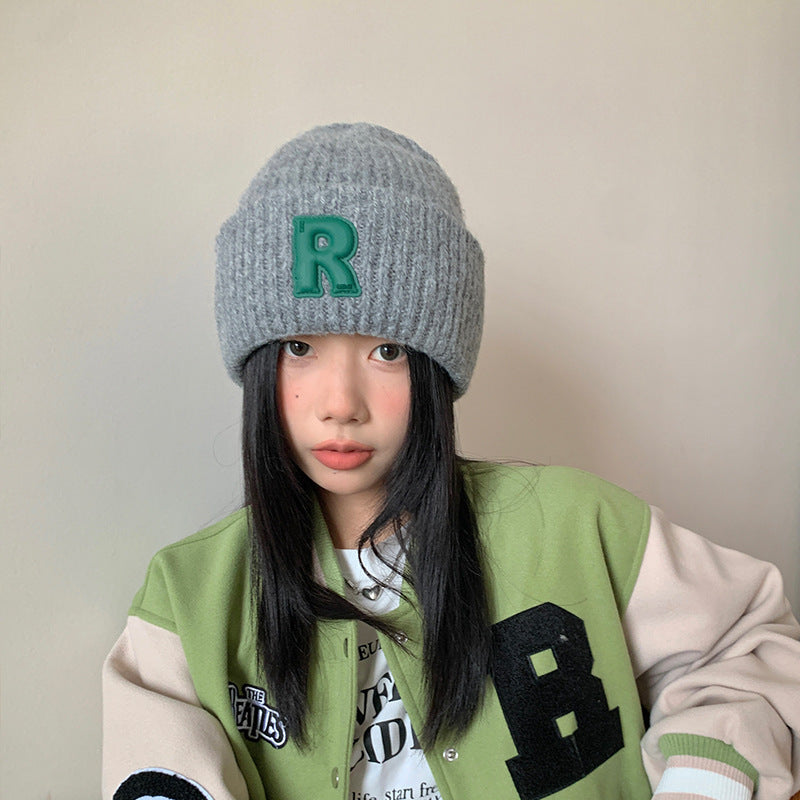 Loose Big-Head Woolen Cap with Letter Design — Oversize Winter Wool Hat FitiqueFit