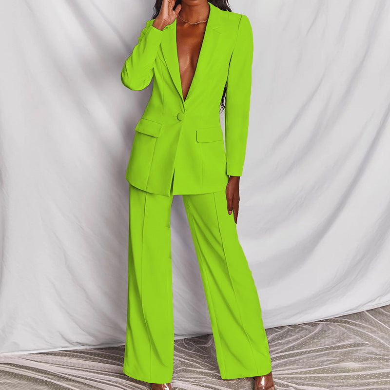Lapel Button-Down Blazer & Straight-Leg Trousers Suit FitiqueFit
