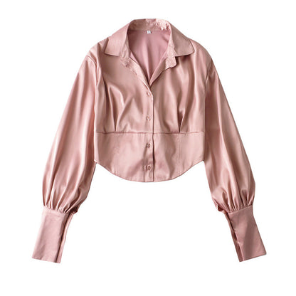 Women's Tie Waist Lapel Balloon Sleeve Shirt See size chart under “more details” The Fashion Celestial