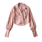Women's Tie Waist Lapel Balloon Sleeve Shirt See size chart under “more details” The Fashion Celestial