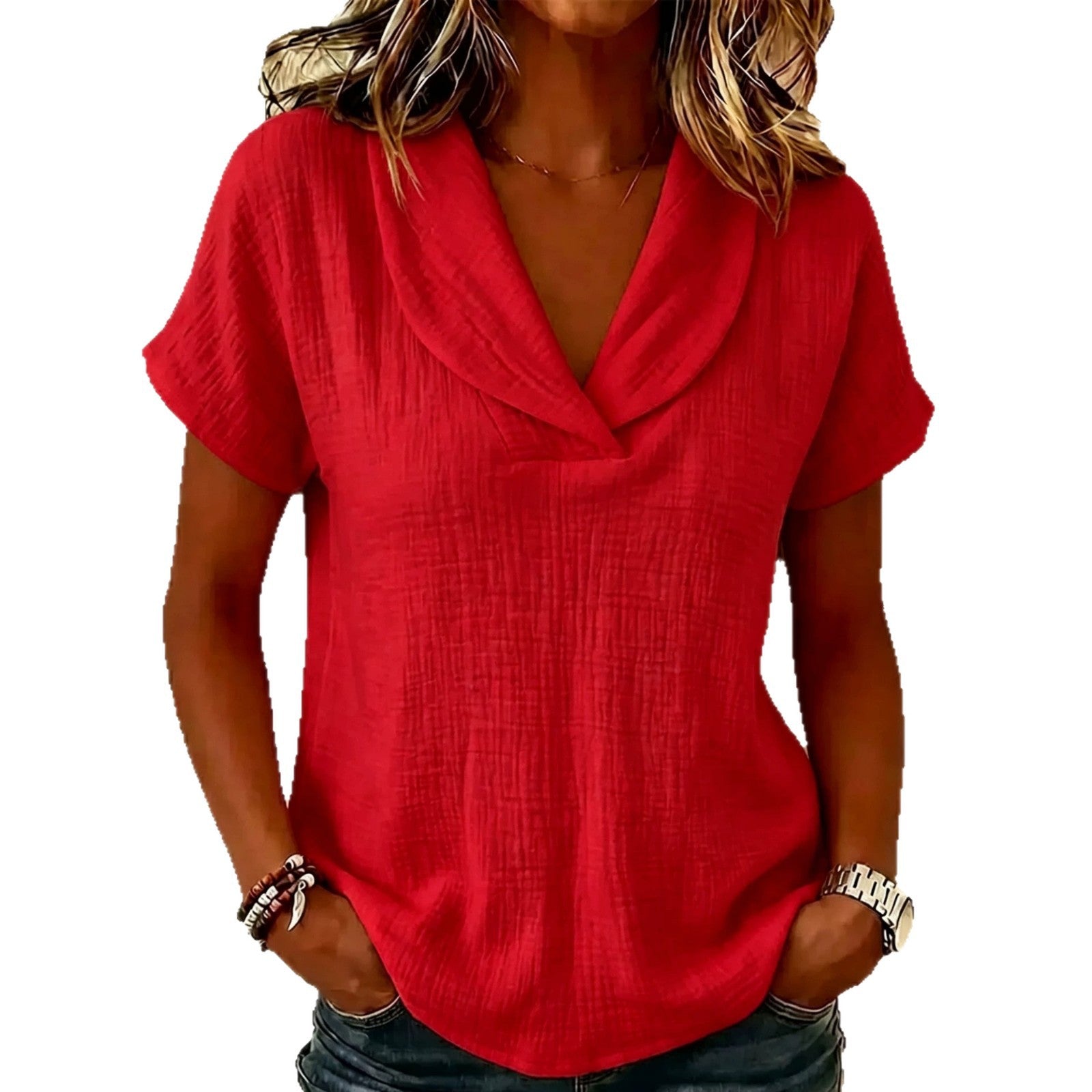 Women's Knitted Short-Sleeve Butterfly Collar Top FitiqueFit