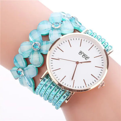 CCQ Women's Circle Bracelet Watch with Floral Crystals