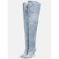Women's Ultra-High Heel Denim Pointed Toe Catwalk Knee Boots Country in My Heart