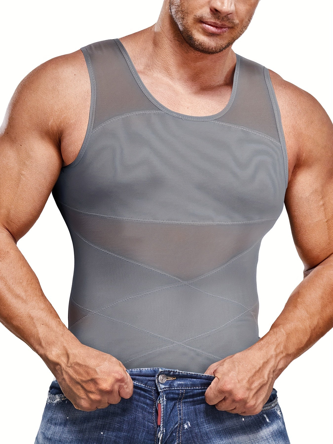 SCARBORO Men's Compression Shirt for Body Shaper Slimming Vest Tight Tummy Underwear Tank Top NovaCart