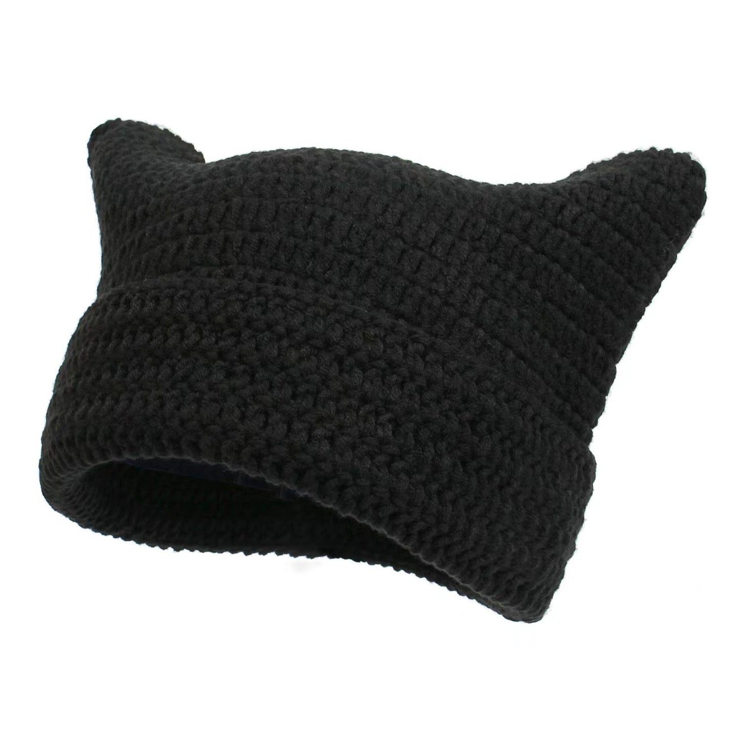Women’s Hand Knitted Striped Cat Hat – Cute Warm Winter Beanie FitiqueFit