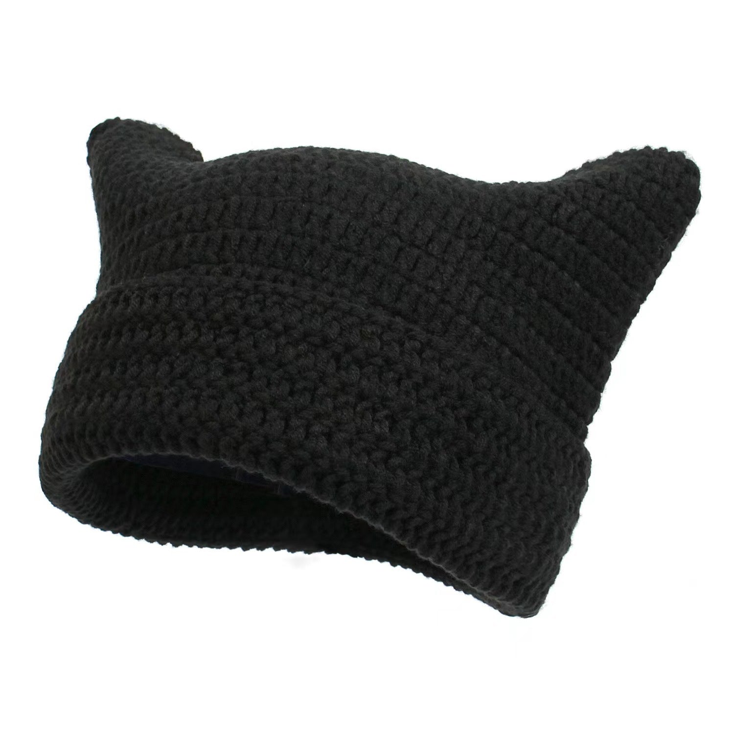 Women’s Hand Knitted Striped Cat Hat – Cute Warm Winter Beanie FitiqueFit