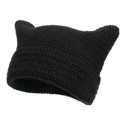 Women’s Hand Knitted Striped Cat Hat – Cute Warm Winter Beanie FitiqueFit