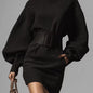 Women’s Brown Bodycon Mini Dress — Boat Neck, Long Sleeve FitiqueFit