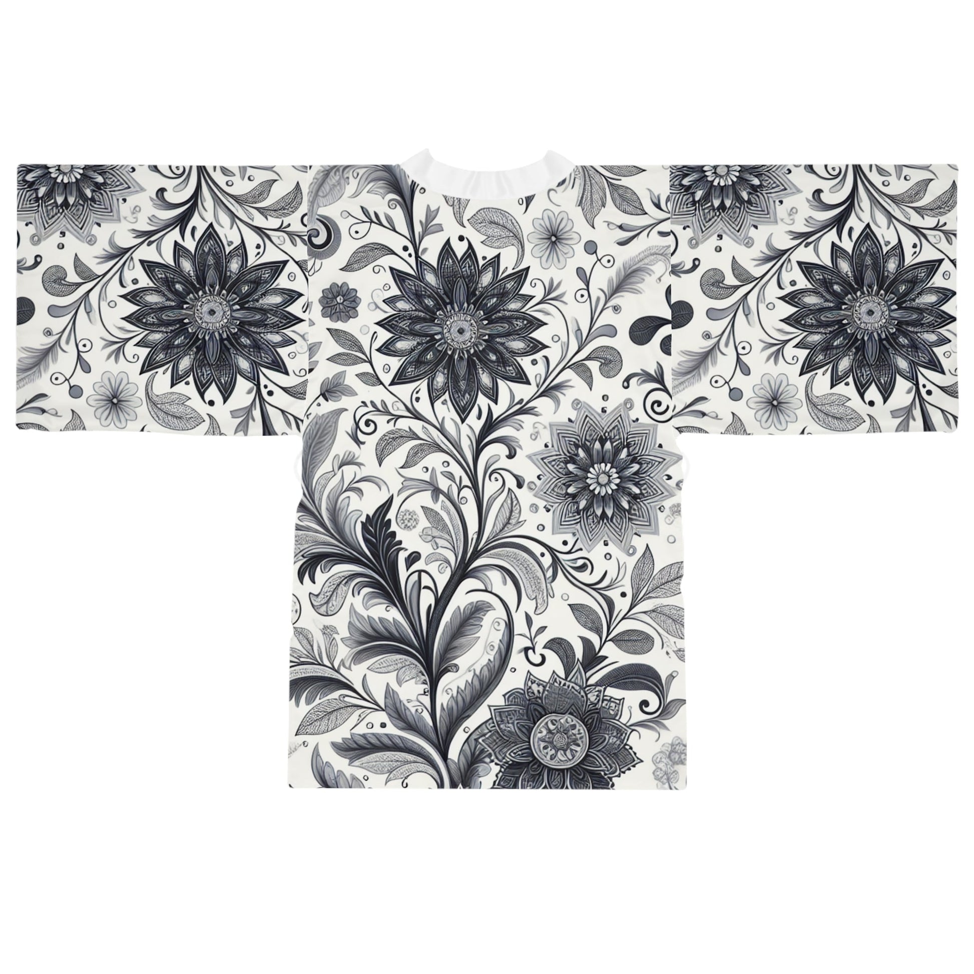 Elegant Floral Long Sleeve Kimono Robe, Stylish Lounge Wear, Perfect for Relaxation, Gift for Her, Home Spa Essentials, Beautiful Design Grayceful LLC