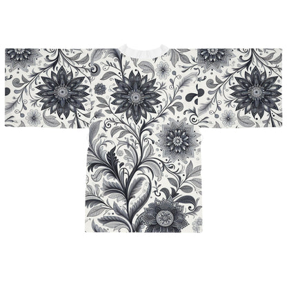 Elegant Floral Long Sleeve Kimono Robe, Stylish Lounge Wear, Perfect for Relaxation, Gift for Her, Home Spa Essentials, Beautiful Design Grayceful LLC