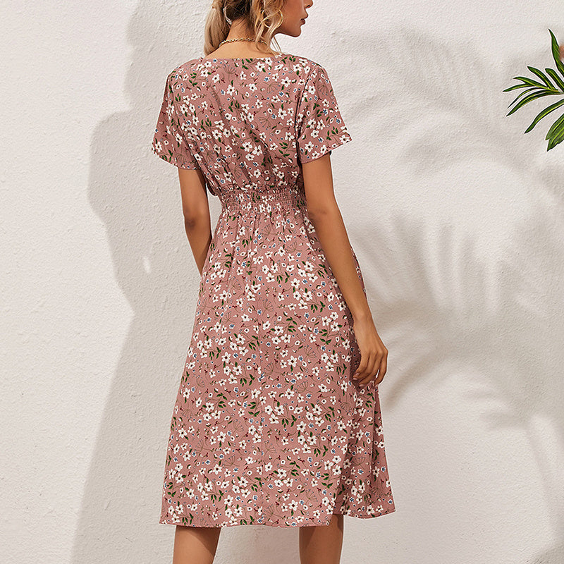 V-Neck Floral Print A-Line Satin Maxi Dress | 8 Colors FitiqueFit