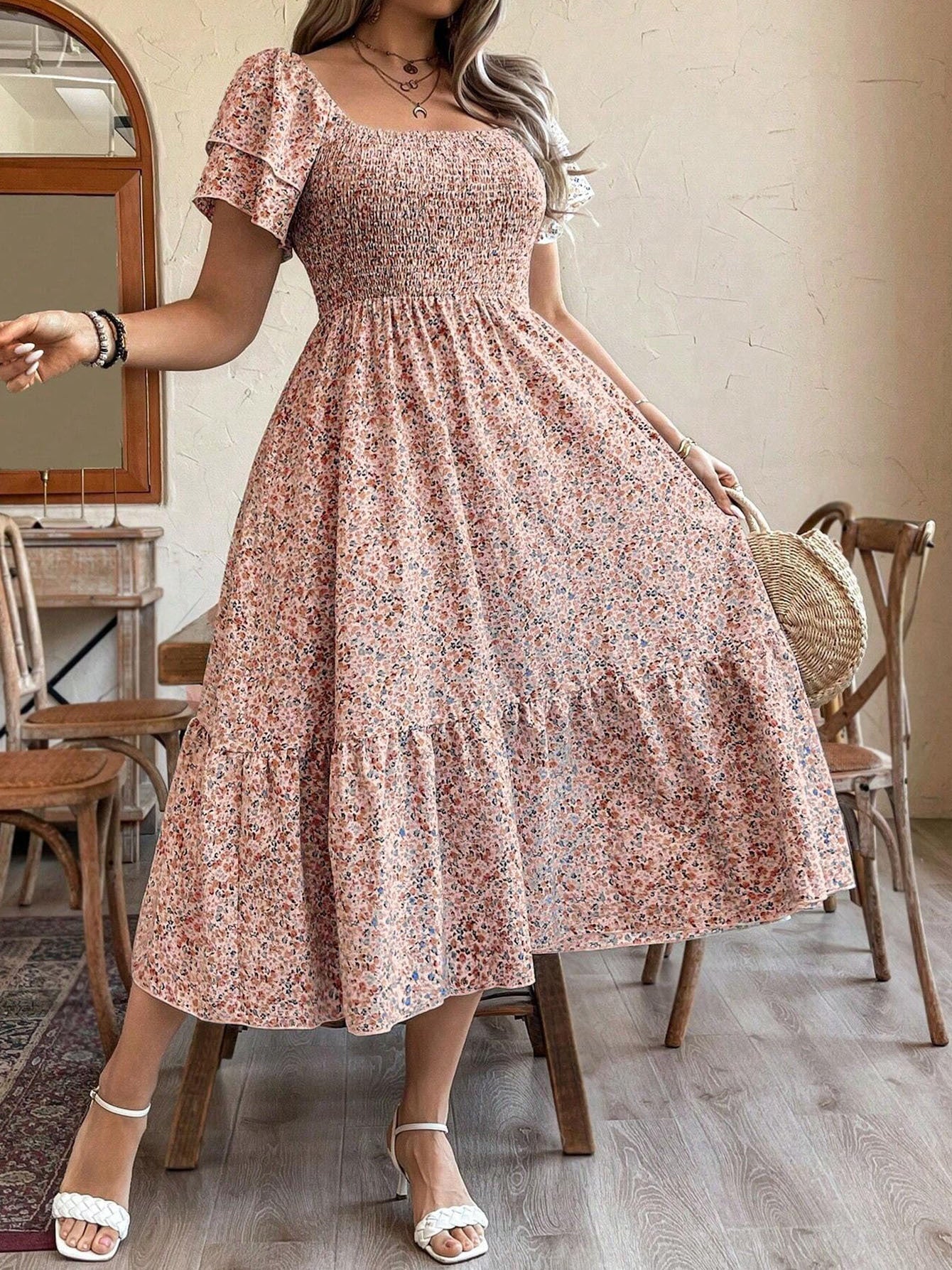 Plus Size Backless Midi Dress – Elegant Pleated Summer Party Dress FitiqueFit